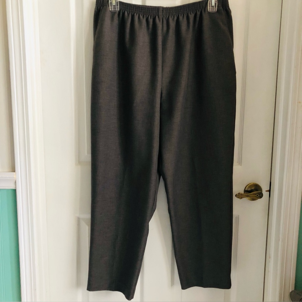 Alfred Dunner pants gray elastic waistband dress trousers straight leg Plus 18